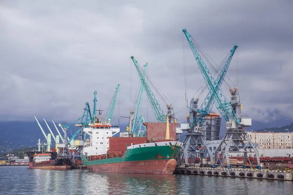 Muchos Buques Carga Puerto Bajo Cielo — Foto de Stock