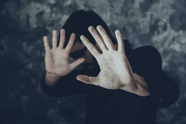 Hombre Mano Stop Signo Sobre Fondo Gris — Foto de Stock