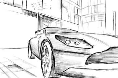 Bina illüstrasyonlu araba modeli