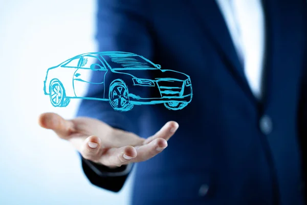 Man Hand Car Model Screen — Stock Photo, Image