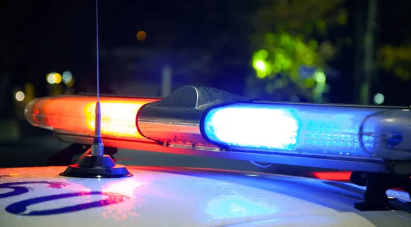 Carro Polícia Luz Noite — Fotografia de Stock