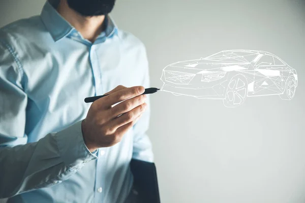 Man Drawing Car Screen — Stock Photo, Image