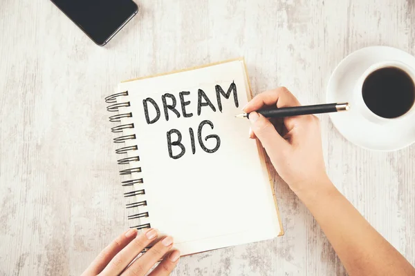Woman Written Dream Big Text Notepad — Stock Photo, Image