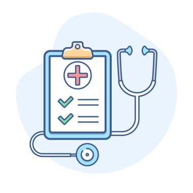 Sağlık sigorta stetoskop satırı simgesi ile. Sigorta poliçesi anahat illüstrasyon.