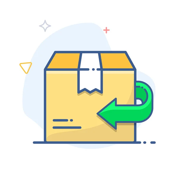 İade politikası işareti. Mal değişimi satırı simgesi. İade oku ve teslim kutusu çizimi.