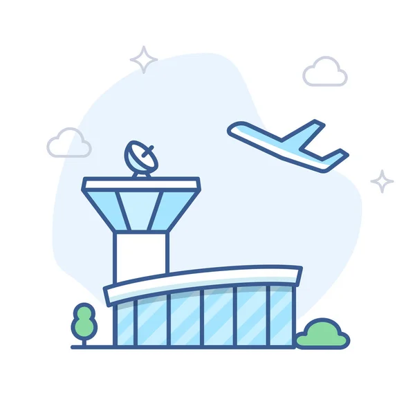 Aeroporto Edifício Esboço Vetor Ícone Ilustração Linha Aeródromo —  Vetores de Stock
