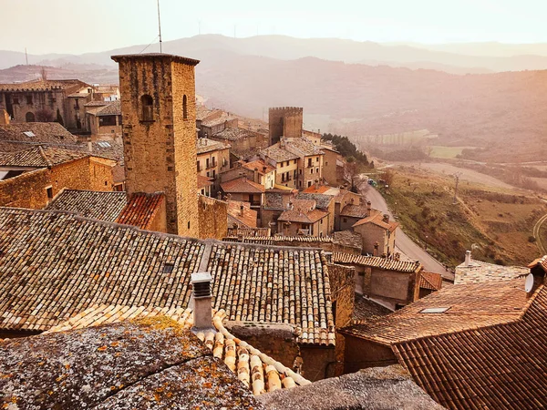 View of a traditional stone village in the interior of Spain Traditional landscape of a rural area of the Iberian Peninsula