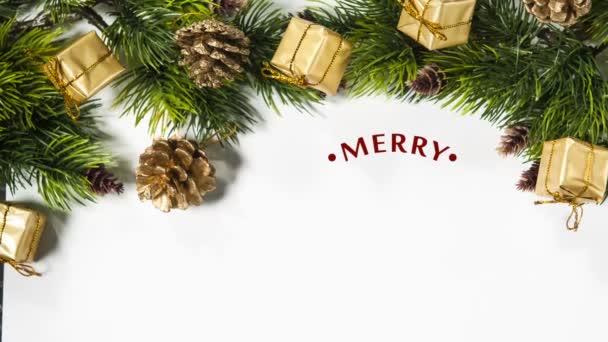 Hand Writing White Merry Christmas Animation Calligraphy Lettering White Background — Stock Video