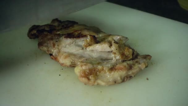 調理の終わり唐辛子とオレガノの葉とスライスしたグリルチキンの胸肉 — ストック動画