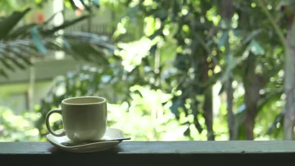 Taza Café Con Vista Aire Libre — Vídeos de Stock