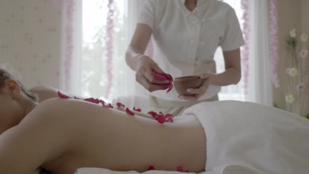 Young Beautiful Woman Spa Massage Salon — Stock Video