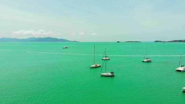 Vista Aérea Del Océano Grupo Barcos — Vídeo de stock