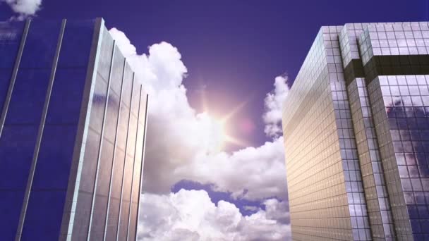 Skyscrapers Evening Sun Sky Clouds — ストック動画