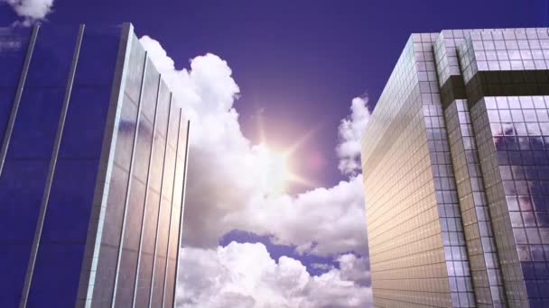 高層ビルや雲や太陽のタイムラプス — ストック動画