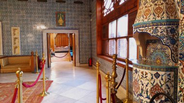 Kahire, Mısır-22 Temmuz 2019; Rhoda Manyl 'daki Prens Muhammed Ali Sarayı' nın resepsiyon salonu. 