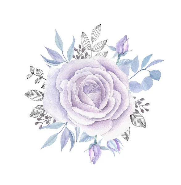 Elegant watercolor flower composition. It is perfect for wedding and birthday card, invitation, valentines card.