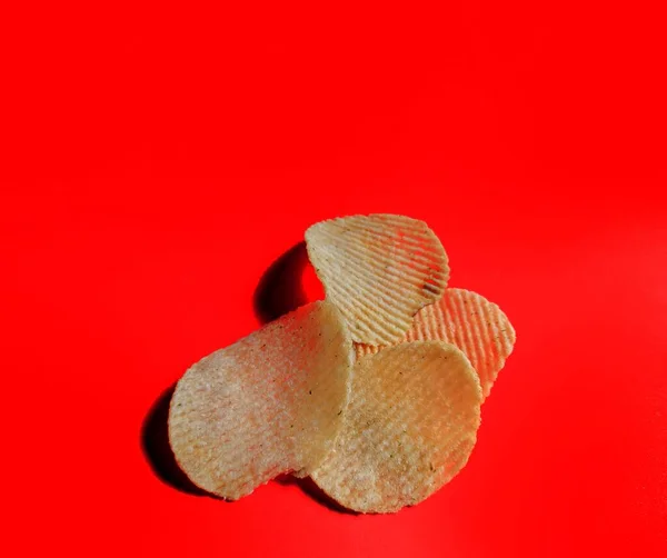 Batata Frita Fundo Vermelho Conceito Junk Food — Fotografia de Stock