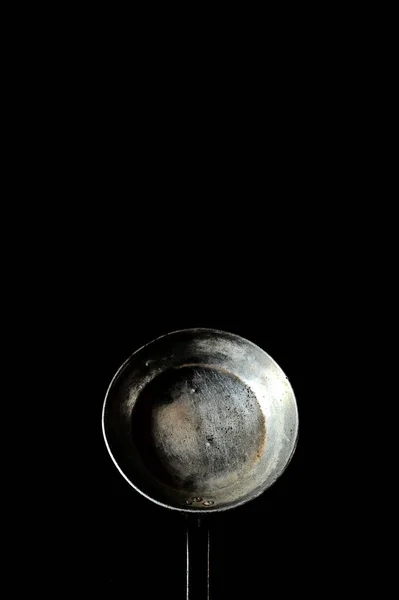 Old Aluminum Frying Pan Black Background — Stock Photo, Image