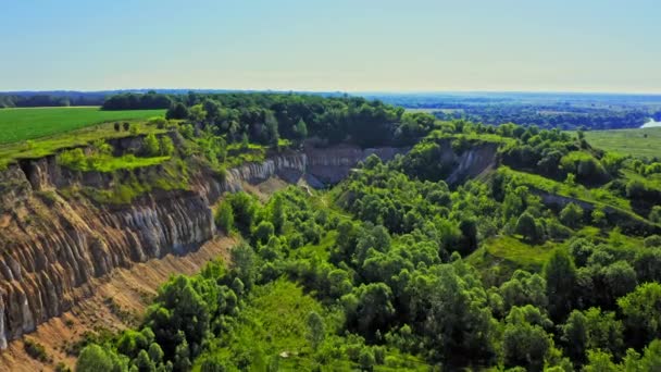 Aerial Drone View Beautiful Summer Landscape Old Chalk Quarry Bird — Stock Video