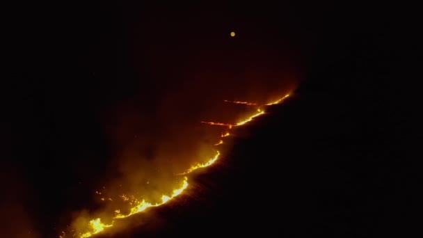 Vue Dessus Survolant Champ Avec Feu Nuit Tournage Vidéo Dramatique — Video