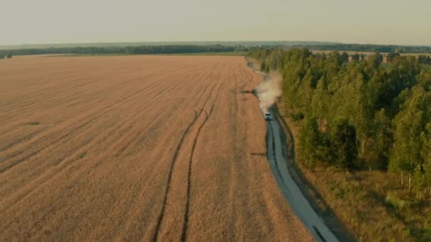 Drohnenbild Aus Der Luft Ein Weißer Geländewagen Ist Auf Einer — Stockvideo