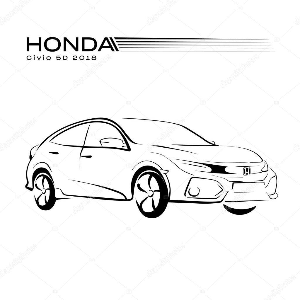 Honda car contour model in vector