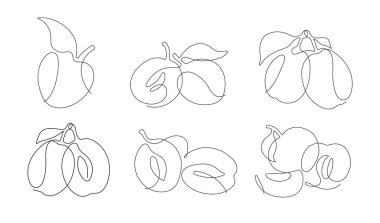 Single-line doodle plum clip art vector set
