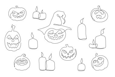 Cadılar Bayramı için vektör karalama balkabakları ve mumlarla grafiksel klip sanatı