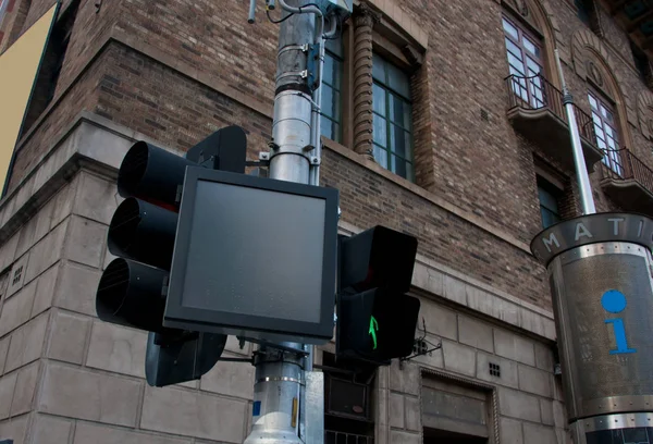 Monitor Espaço Branco Preto Poste Semáforo Cidade Melbourne Austrália — Fotografia de Stock