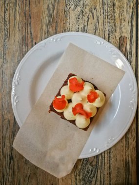 Şirin lüks zarif Fransız gurme tatlı pasta Üstten Görünüm