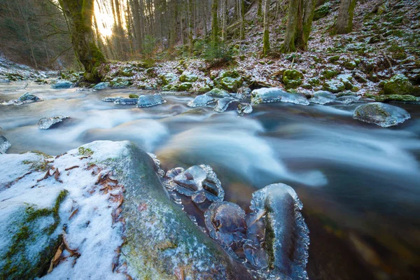 Rio congelado na floresta — Fotografia de Stock