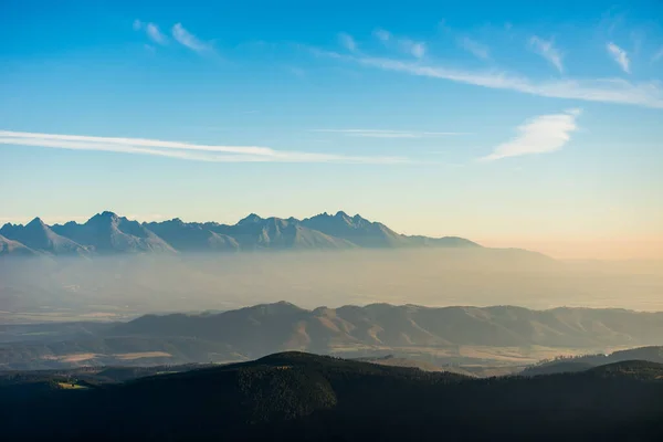 Hohe Tatra Aus Der Niederen Tatra Kralova Hola Slowakei Morgensonnenaufgang — Stockfoto