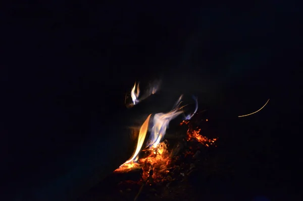 黑暗中黑色背景上的篝火火焰 — 图库照片