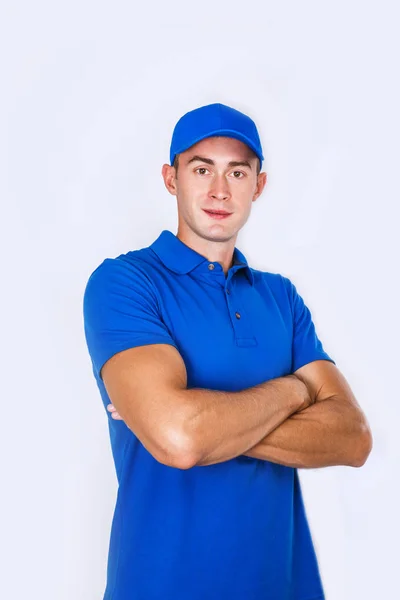 Delivery Concept . Portrait Young caucasian Handsome delivery man or courier — Stock Photo, Image