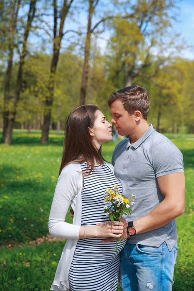 Famille dans le parc d'été. Femme enceinte — Photo