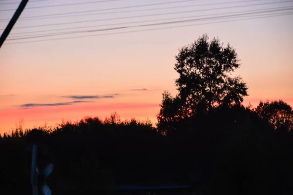 Hermosa Noche Verano Colorido Atardecer Pueblo — Foto de Stock