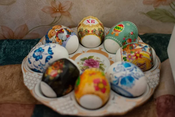 Russland Unsere Tradition Orthodoxer Osterfeiertag Auf Dem Tisch Einem Teller — Stockfoto