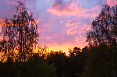 Bir bahar akşamı gökyüzünde sıradışı, güzel bir gün batımı.. 