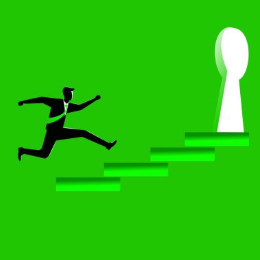 İş adamı anahtar deliğine doğru koşuyor