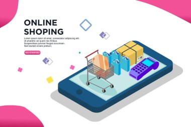 Çevrimiçi alışveriş izometrik tasarım kavramı - Vektör