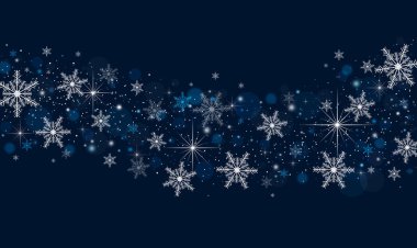 Kar taneleri dekorasyonlu mavi Noel kartı arkaplanı