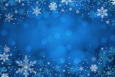 Kar taneleri dekorasyonlu mavi Noel kartı arkaplanı