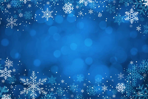 Μπλε Φόντο Χριστουγεννιάτικη Κάρτα Νιφάδες Χιονιού Διακοσμήσεις — Φωτογραφία Αρχείου