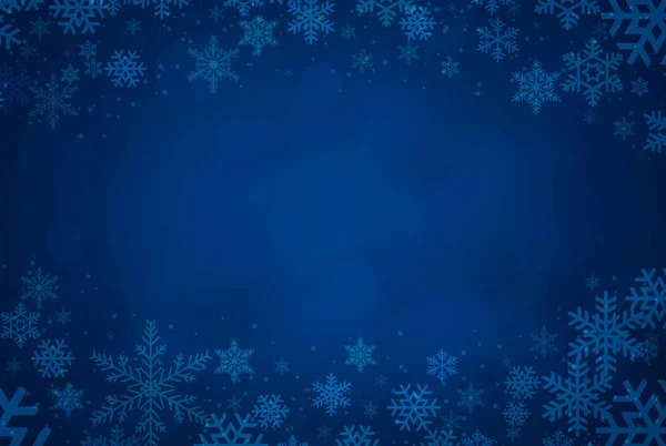 Blauwe Kerstkaart Achtergrond Met Sneeuwvlokken Decoraties — Stockfoto