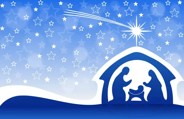 Blue Christmas Greeting Card Background Nativity Scene — Stock Vector
