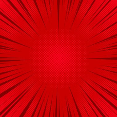 Kırmızı çizgi romanın arka planı yarım tonlu. Vektör arkaplan illüstrasyonu.