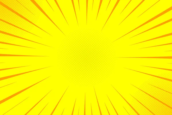 Yellow Comics Rays Background Halftones Vector Backdrop Illustration — Stock Vector