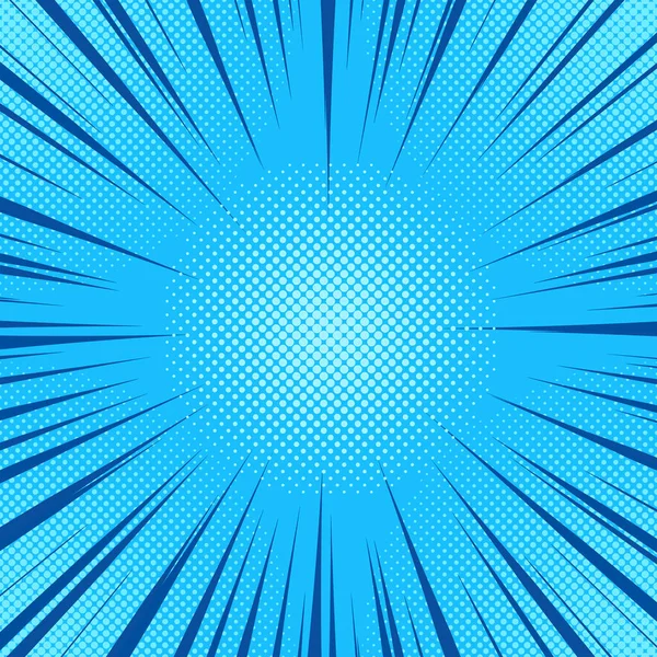 Blue Comics Rays Background Halftones Vector Backdrop Illustration — Stock Vector