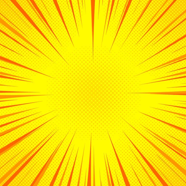 Yellow Comics Rays Background Halftones Vector Backdrop Illustration — Stock Vector