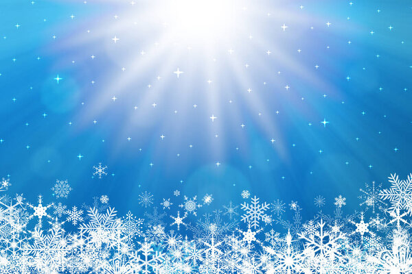 Blue Christmas winter background with snowflakes and Nativity star